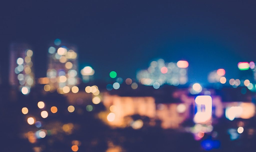 blurry city lights at night